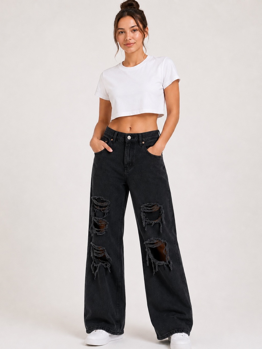 PacSun Eco Black Distressed High-Waisted Baggy Jeans